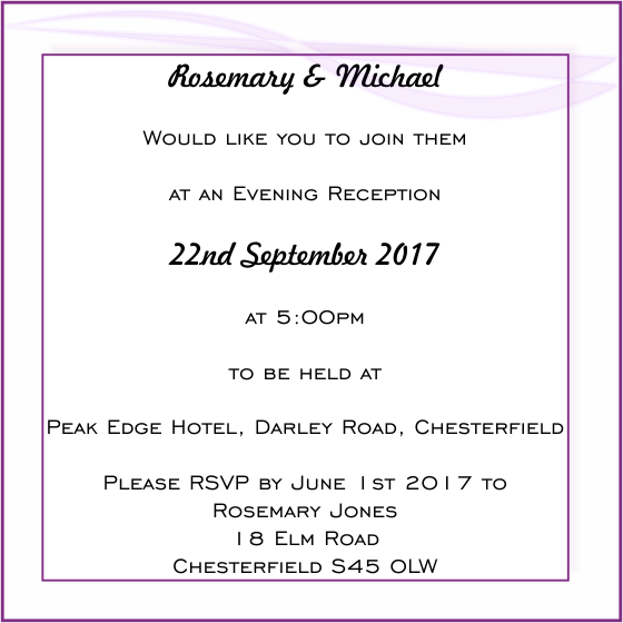 Informal wording for wedding evening invitation from Bride & Groom