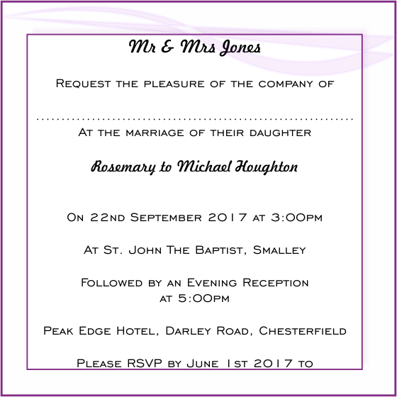 Wedding INvitation from the Bride's Parents In A Formal Style